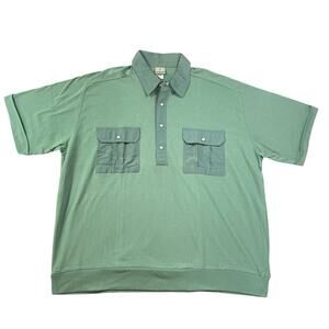 Vintage Haband 1/4 Snap Pullover Shirt Men's XL Green Banded Waist Short Sleeve